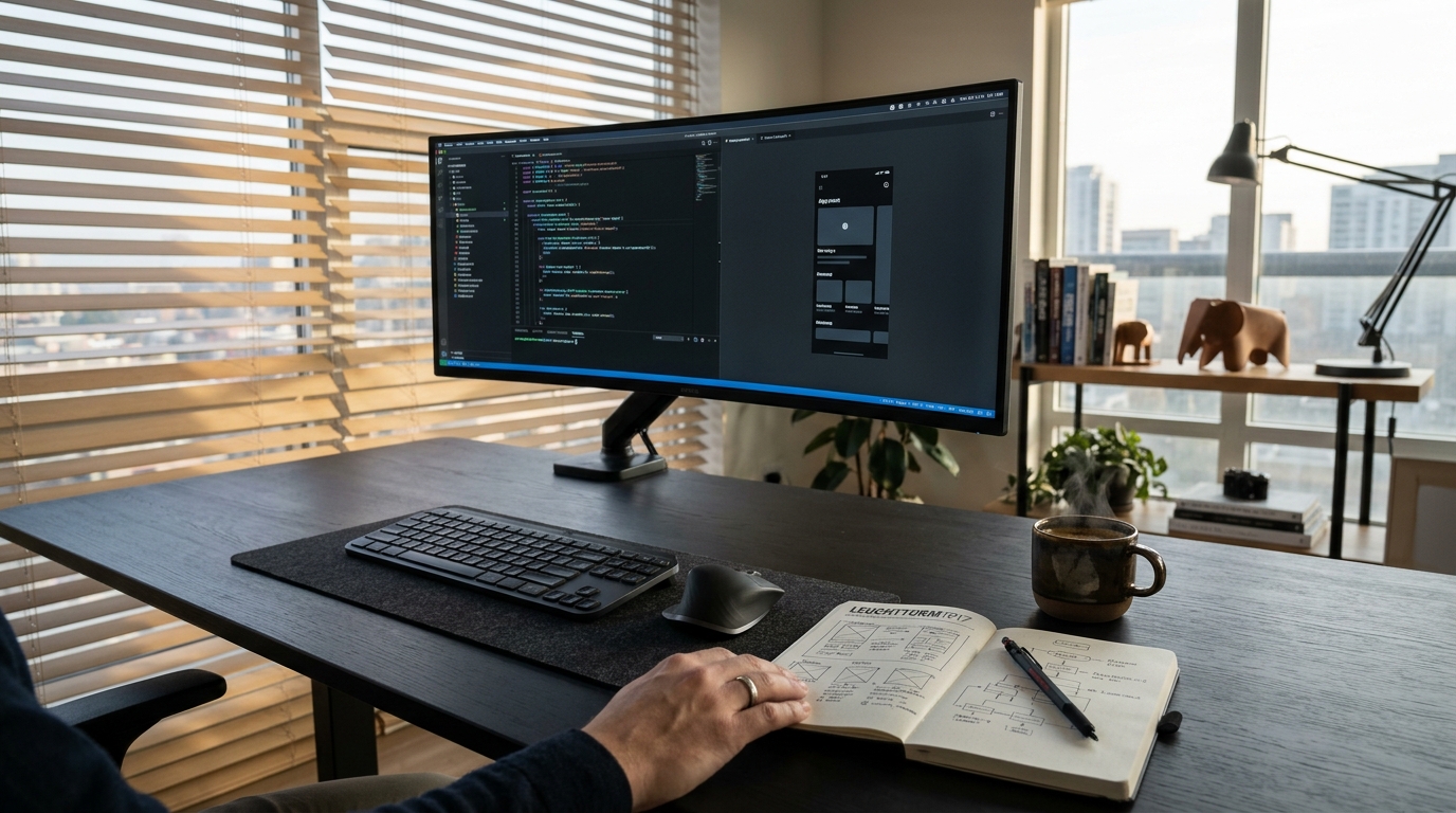 Mesa de trabalho e ambiente executivo de desenvolvimento e inovação digital